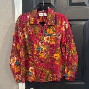 Chico's Women's Floral Button Down Shirt - Red and Orange